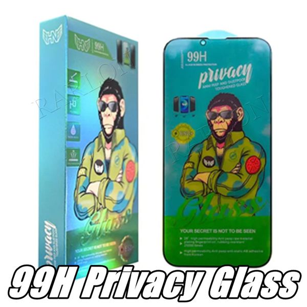 99H High Alumina Anti-Spy Tempered Glass Full Cover Phone Privacy Displayschutzfolie für iPhone 15 14 13 12 11 Pro Max XR X XS 7 8 Plus mit Einzelhandelsverpackung