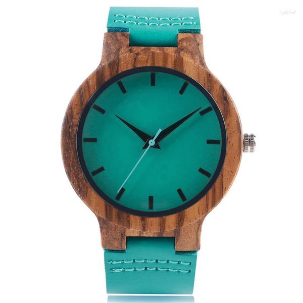 Relógios de pulso homens relógio de madeira design artesanal quartzo relógio de pulso azul couro dail criativo listras de madeira jovem relógio natural