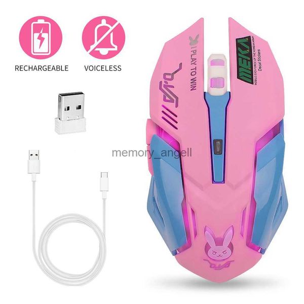 Mouse sem fio recarregável, mouse silencioso rosa luminoso dva para jogos de computador 2400dpi para pc notebook computadores luz rgb hkd230825