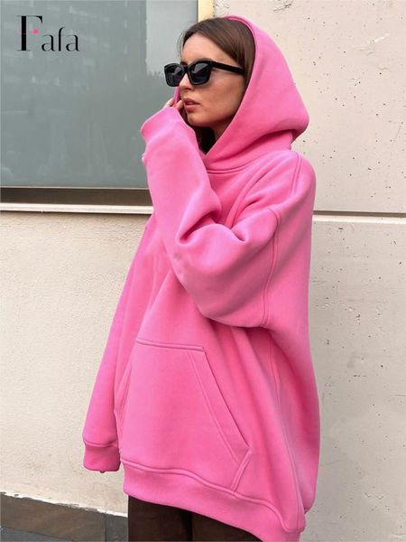 Felpa di oversize rosa con cappuccio da donna per donne autunno inverno spesso calde felpe con cappuccio calda con cappuccio 2023 donne streetwear streetwear alengullo