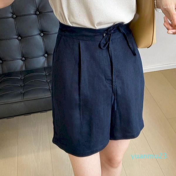 Pantaloncini da corsa Estate Donna Coreano Semplice versione lavata Pantaloni femminili a cinque punti Vita alta Temperamento casual Cotone e lino