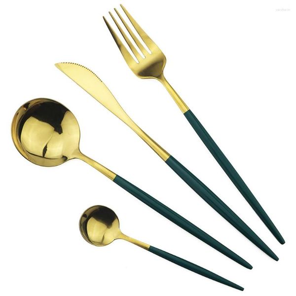 Geschirr-Sets, 4-teilig, Grüngold, Besteck-Set, 18/10 Edelstahl, Besteck, Besteck, Abendessen, Messer, Gabel, Löffel