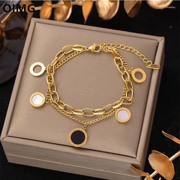 Charm Armbänder OIMG 316L Edelstahl vergoldet Antirust Geometrische römische Ziffern Anhänger Armband für Frauen Mädchen nicht verblassen Großhandel