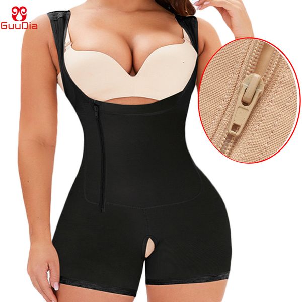 Bel karın şekillendiricisi guudia yan fermuar kancası colombianas fajas ameliyat sonrası tam vücut kolu şekillendirici gövde takım elbise zayıflama shapewear karın kontrol börek 230824