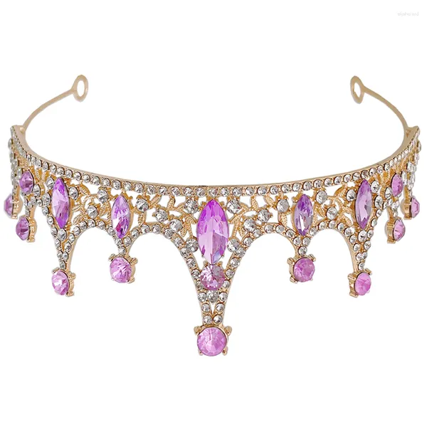 Bandane Tiara Fascia per ragazze Adorabili fasce glitterate Corona per bambini Bomboniere barocche Copricapo con strass Viola intarsiato Miss