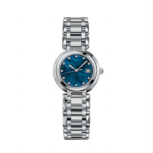 Relógio feminino com calendário esportivo com design de diamante, pulseira de aço inoxidável, vidro safira, à prova d'água