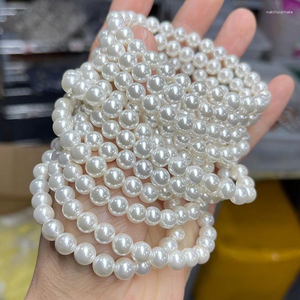 Braccialetti con ciondoli 1 pz 8/10/12mm Highligh bianco puro perla di vetro braccialetto elastico per le donne ragazze gioielli regalo di nozze goccia OGL293