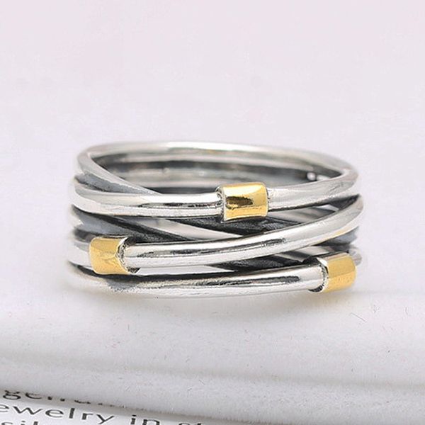 Обручальные кольца S925 Серебряные переплеченные розовые веревки кольца для женщин для женщин свадебная вечеринка подарка Lady Fine Jewelry 230824
