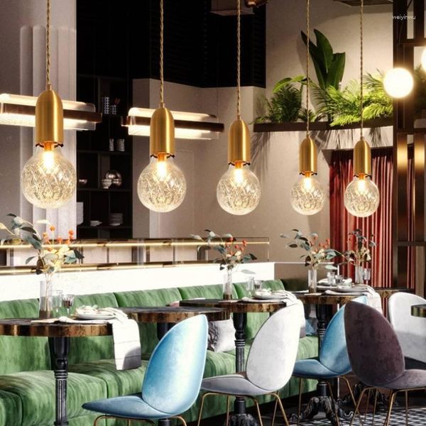Pendelleuchten Nordic LOFT Einzelkopf Restaurant Bar Kristallglas Lampe Persönlichkeit Fenster Kupfer Farbe Einfache Nacht Kleiner Kronleuchter