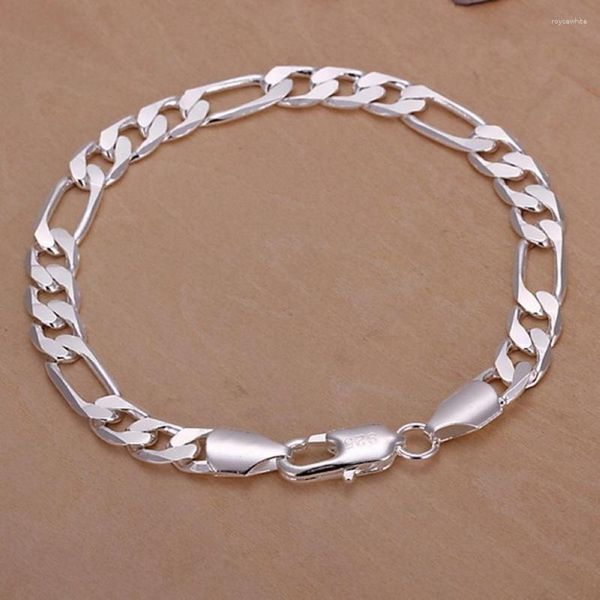 Braccialetti con ciondoli Fine Timbro Argento 925 8mm Donna Uomo Catena Moda Matrimonio Gioielli di alta qualità Bracciale Figaro 20 cm