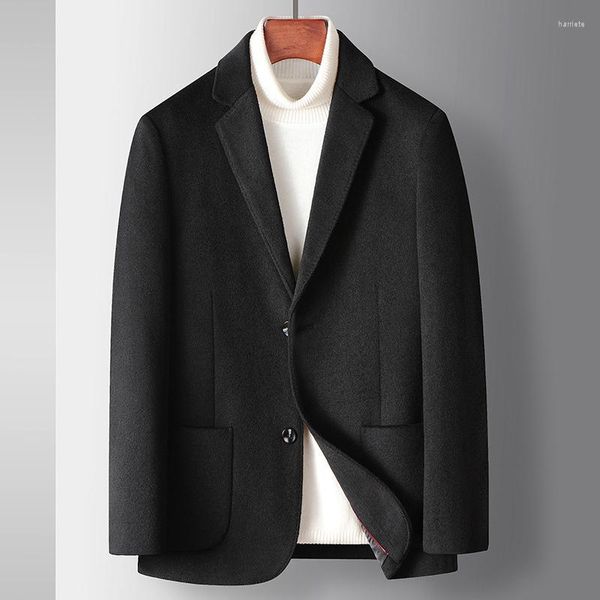 Ternos masculinos outono inverno lã terno jaqueta manga longa botão negócios escritório wear blazer plus size preto casaco de lã 3xl