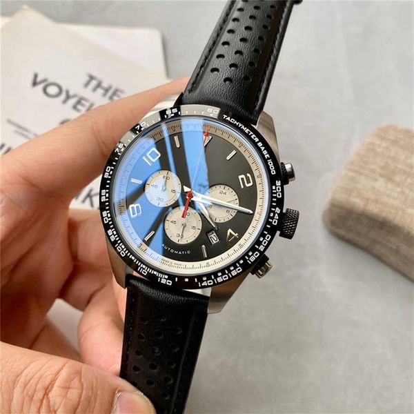 Üst Mens Watch Subdial Work Chronometre Watches Japonya VK Kuvars Hareket Timewalker Orijinal Deri Kayış Fonksiyonel Kol saati W292W