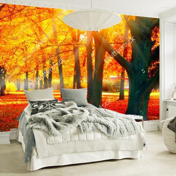 Tapeten Benutzerdefinierte natürliche Landschaft Tapete.Sonnenlicht durch den Wald 3D-Po-Wandbild für Wohnzimmer Schlafzimmer PVC-Tapete