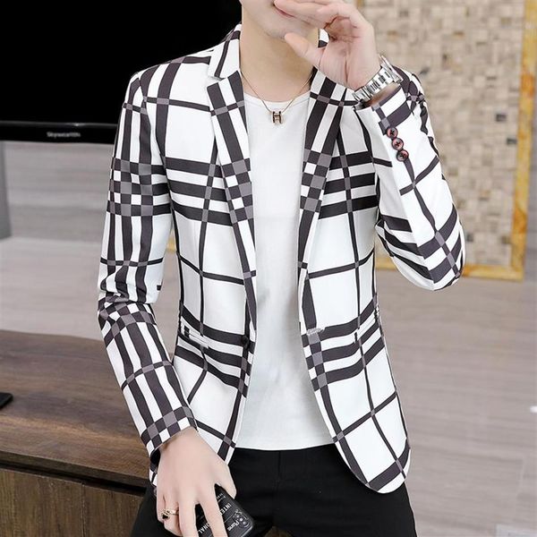 Ternos masculinos blazers verificado terno jaqueta primavera e outono estilo casual moda topo juventude bonito hong kong roupas 2220