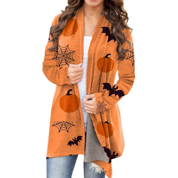 Cappotto cardigan da donna Halloween Cappotto alla moda con zucca animale gatto Iva Giacca con stampa Cappotto a maniche lunghe Abiti autunnali invernali femminili