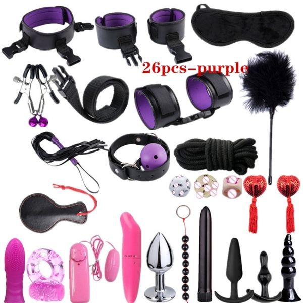 Adult Toys Exotic sex toys leather plush sexy bondage bundle set gag whip butt plug for women nipple clips ero_voghion.com