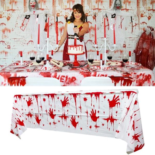 Toalha de mesa zumbi com impressões de mãos de sangue assombrando decoração de halloween para casa p15f