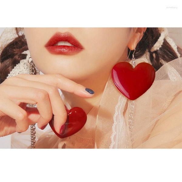 Orecchini pendenti Cerchio cuore rosso con specchio Orecchino di San Valentino Gioielli cosmetici acrilici per le donne Goccia