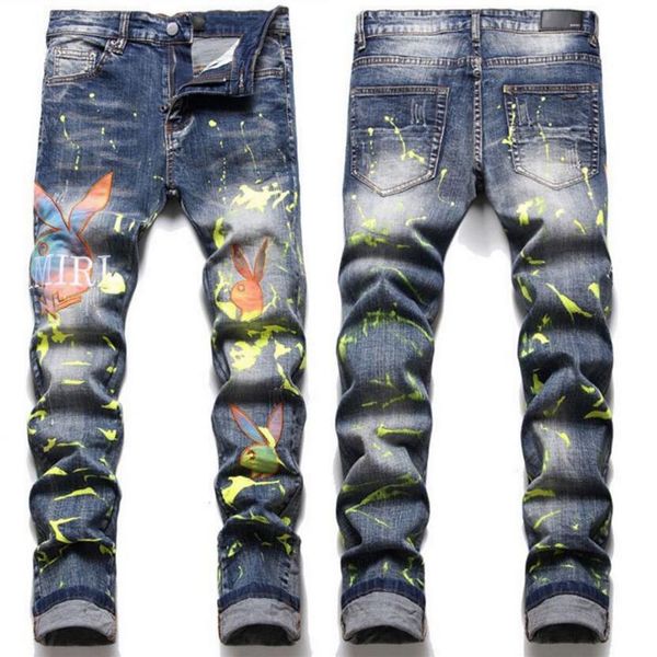 Herrenjeans Am europäischen Herren Jeans Farbe Stickerei Pentagramm Trend elastische Slim Fit Leggings vielseitige Hosen 3261 MM2GG61300e