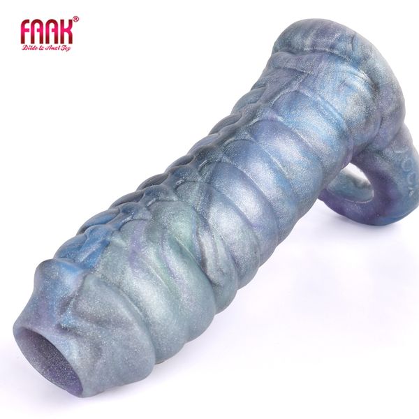 Extensões FAAK Fantasia com nervuras Dragon Penis Sleeve Soft Silicone Sex Toys Bainha Stretchable Cock Alargamento Hollow Dildo Masculino Masturbador 230824