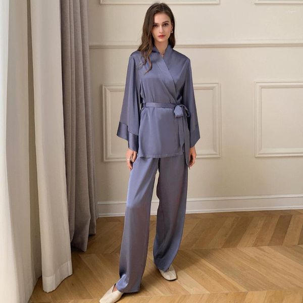 Pigiama di seta morbida di lusso degli indumenti da notte da donna Set camicia a maniche lunghe Pantaloni Tute Pigiama in raso Set donna 2 pezzi Abito da casa