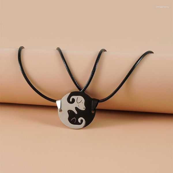 Collane con ciondolo 2 pezzi Collana di gioielli per coppie Nero Bianco Coppia Acciaio al titanio Animale Cane Puzzle Pendenti Moda