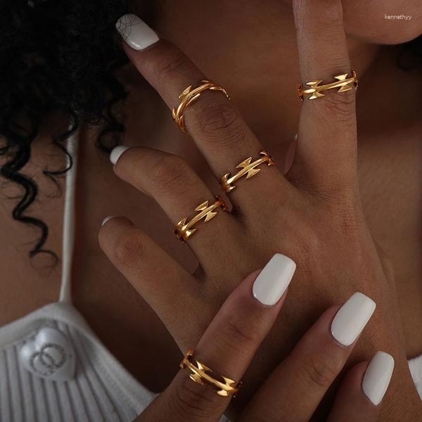 Küme halkaları paslanmaz çelik düzensiz geometrik ins moda basit yay yüzüğü nazik mücevher hediye aksesuarları