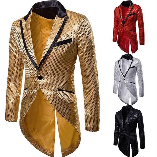 Ternos masculinos blazers blazer terno casaco cauda lantejoulas casual fino ajuste formal um botão turndown colarinho jaqueta roupas266o