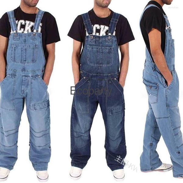Jeans masculinos 5xl moda plus size casual homem macacão suspensórios macacão solto calças de trabalho masculino 2023 multi bolso calças
