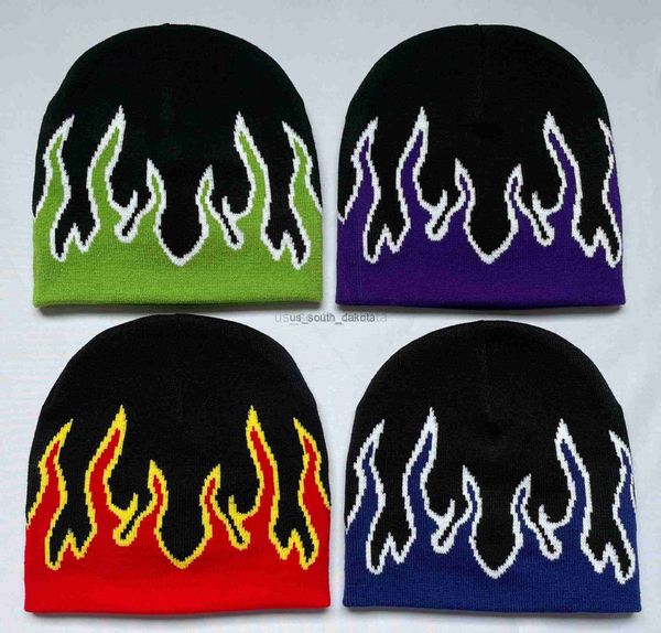 Beanie/Totenkopfkappen Strickmütze Herren- und Damen-Jacquard-Mütze Flammenmütze Herbst- und Winter-Outdoor-Radsportmütze vielseitige Mütze Hip-Hop L0825