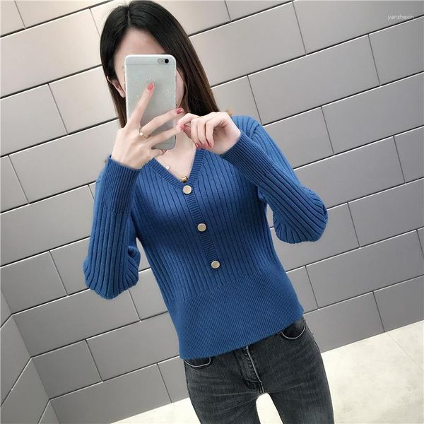 Frauenpullover Frauen Pullover Langarm Top Strickpullover V-Ausschnitt Mode Frau Winter 2023 Grundlegende weibliche Kleidung T250