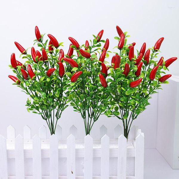 Flores decorativas único pacote artificial cereja pimenta ramos simulação planta árvore decoração para casa e plantas