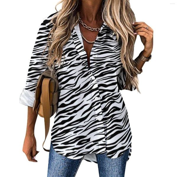 Blusas femininas preto branco zebra blusa casual manga longa impressão animal kawaii mulher básica camisa de grandes dimensões design roupas presente de aniversário