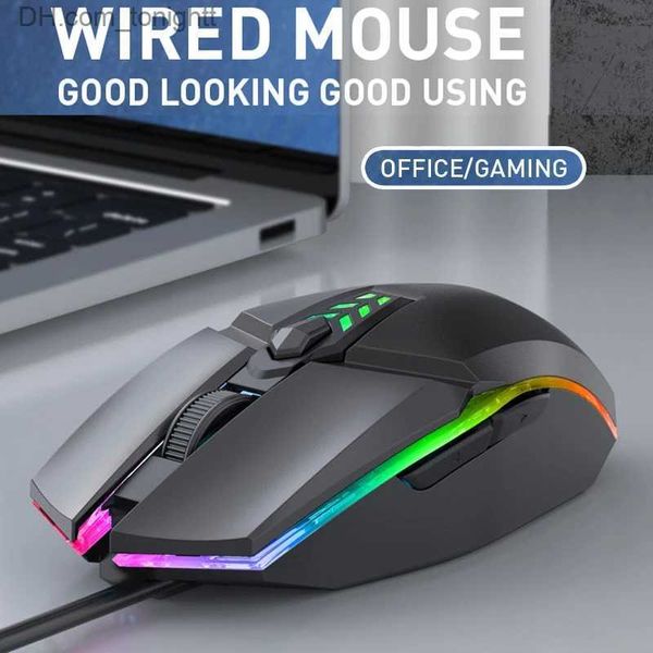 USB Wired Mouse с светодиодным светодиодом RGB Mute Mite 6 Ключевые игровые мыши для компьютерного настольного ноутбука Q230825