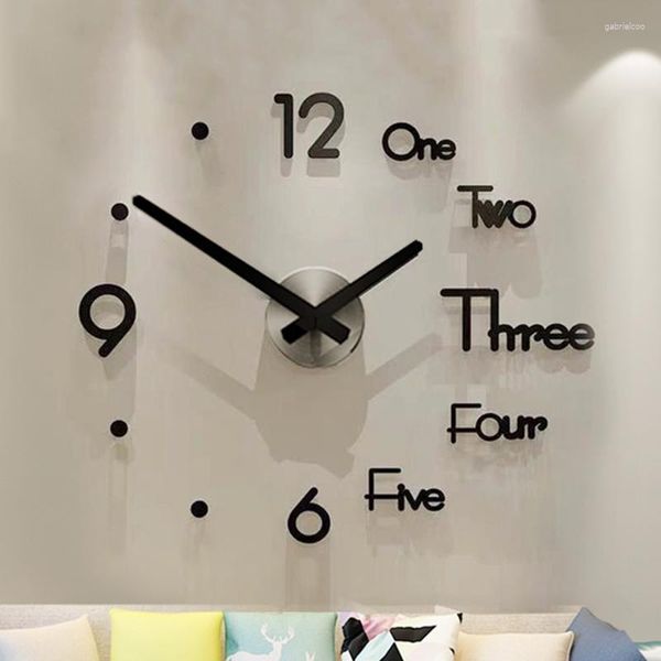 Relógios de parede Grande 3D DIY Relógio Design Moderno Acrílico Silencioso Relógio Adesivo Banheiro Grande Sala de estar Preto Home ZY50GZ
