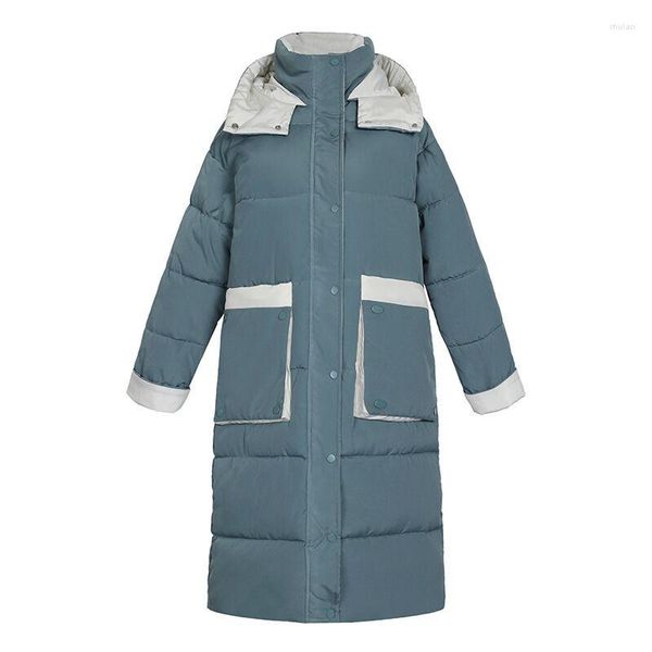 Женские траншеи Coats Parkas Winter Down Padded Jacket Fashion Patchwork Средняя длины.