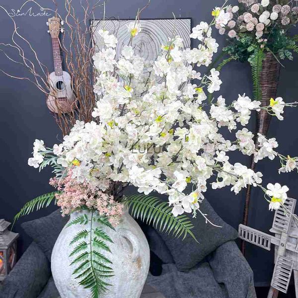 SunMade 4-Fork Cherry Blossom Lungo Ramo Fiori Artificiali di Seta Rosa Fiore Bianco Casa Matrimonio Giardino Decor Flores Artificales HKD230825 HKD230825