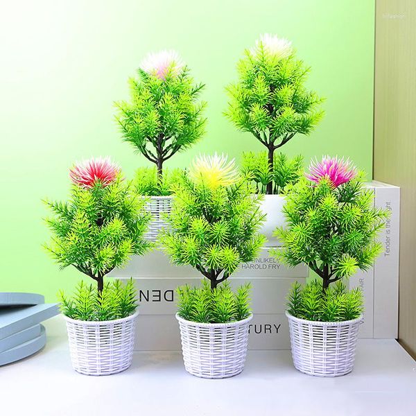 Flores decorativas 1 peça 28cm plástico artificial pinheiro bonsai simulação planta verde festa casamento decoração para casa decorações de mesa