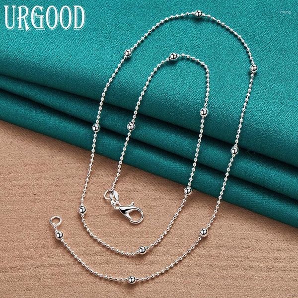 Correntes 925 Sterling Silver Full Smooth Beads Chain Colar 16/18/20/22/24 Polegada para Mulheres Festa Noivado Casamento Moda Jóias