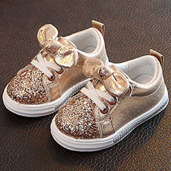 Spor ayakkabı sonbahar çocuklar için ayakkabı kızlar için glitter paten ayakkabıları çocuklar gündelik spor ayakkabılar bahar yürümeye başlayan çocuk babay flats bowknot kız spor ayakkabı csh1080 l0825
