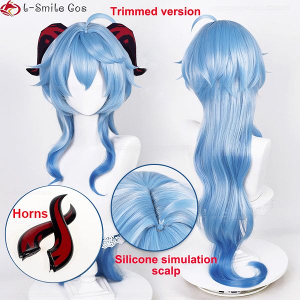 Parrucche Cosplay Ganyu Parrucca Cosplay Genshin Impact Ganyu 95 cm Lungo Sfumato Blu con Frangetta Tagliata Capelli Resistenti al Calore Parrucche Carine Protezione per Parrucca 230824