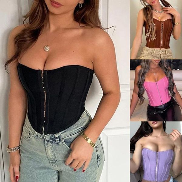 Damen Tanks Y2K Frauen Sexy Trägerlos Open Back Tube Top Fishbones Bodycon Bustier Weste High Street Mädchen Sommer Solide Crop für Club Party