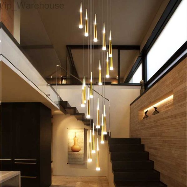 Lustres de escada moderna de luxo sala estar led teto pingente lâmpada duplex edifício villa sótão lustres pendurado luz hkd230825