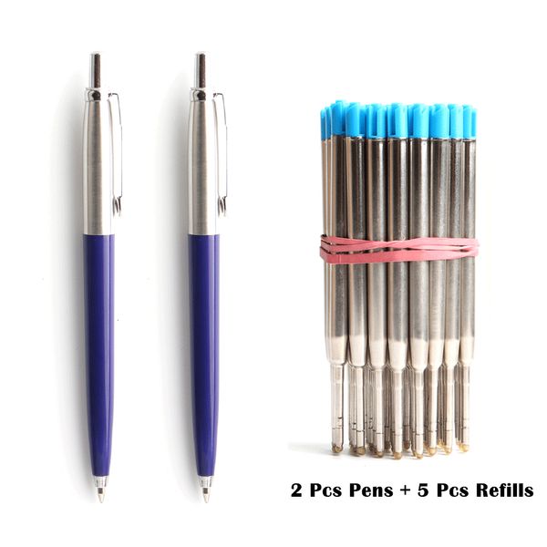 Canetas esferográficas 25set escritório uma caneta esferográfica de metal com recarga presente papelaria núcleo caneta esferográfica automática para escola escritório tinta azul preto 230825