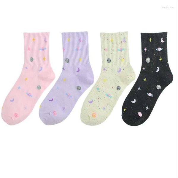 Kadınlar SOCKS Harajuku Planet Point Point İplik Komik Japon Yaratıcı Ay Yıldızları Sıcak Kış Sevimli Yenilik Femme Sokken Meias