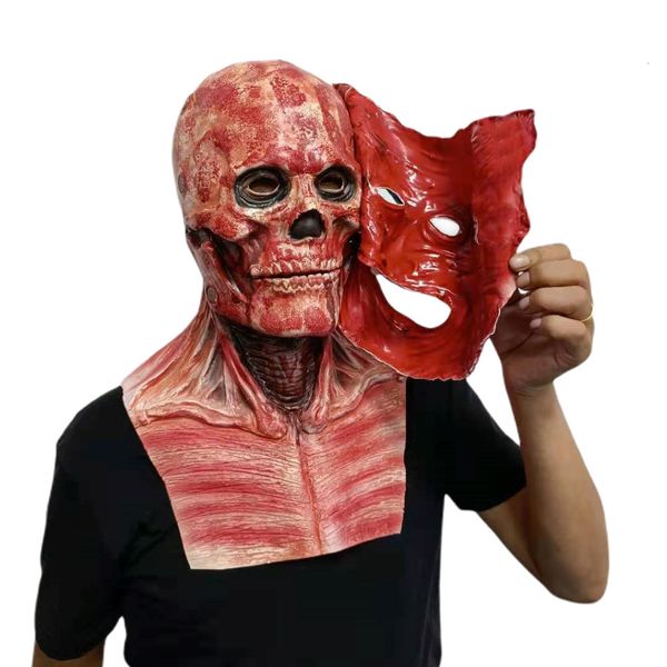 Partymasken Halloween Doppelschicht-Horrormaske Cosplay Ghoulish Clown Gruselmaske Gesichtshaut Latex Zweischichtiges Ghostface Skeleton Prop Erwachsenes Kind 230824
