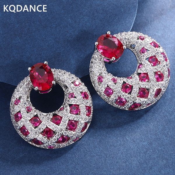 Hoop Huggie KQDANCE Luxury Censure Tanzanite Emerald Ruby Gemstone Diamonds Серьги с серебряной 925 иглой синий красный циркониевый камни ювелирные изделия 230824