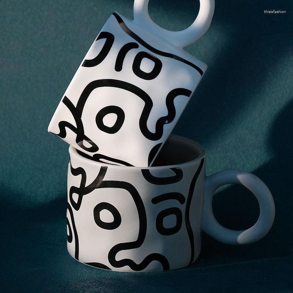 Tazze da 400 ml in porcellana nordica faccia astratta per caffè tè latte acqua tazza da colazione in ceramica creativa cucina ufficio decorazioni per la casa