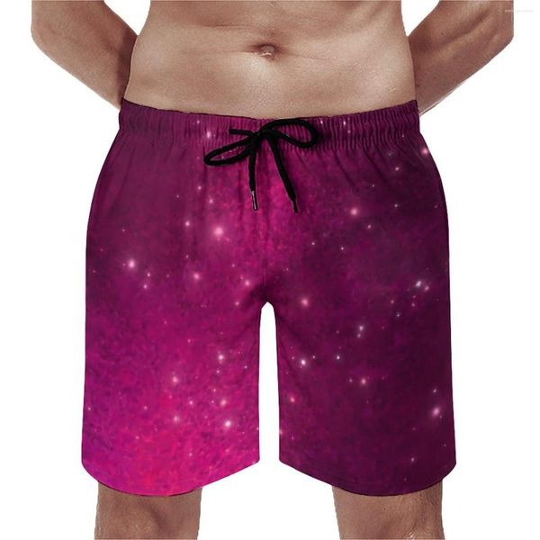 Shorts masculinos Board Pink Galaxy Hawaii Natação Troncos Estrelas Imprimir Secagem Rápida Esportes Plus Size Calças Curtas