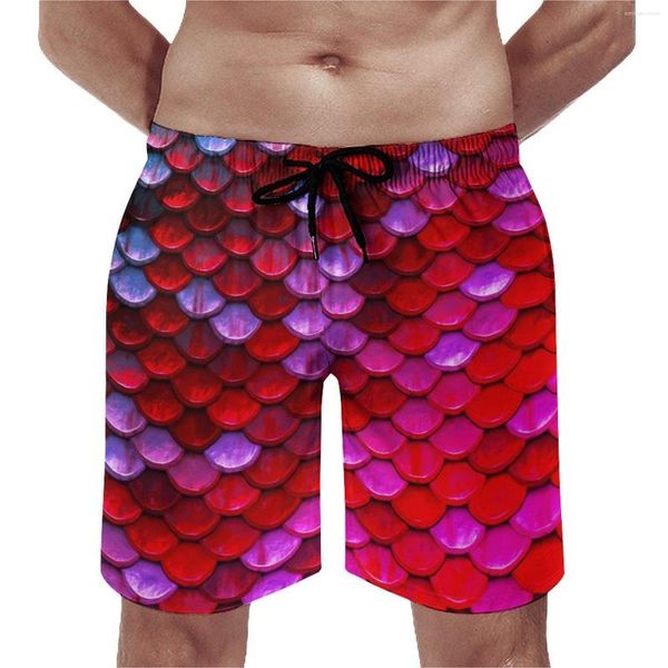 Shorts masculinos vermelhos sereias placa abstrata impressão retro calças curtas personalizado esportes surf confortável troncos de natação presente idéia